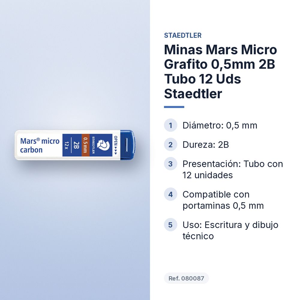 MINAS MARS MICRO GRAFITO 0,5MM  2B TUBO 12 UDS STAEDTLER - características principales