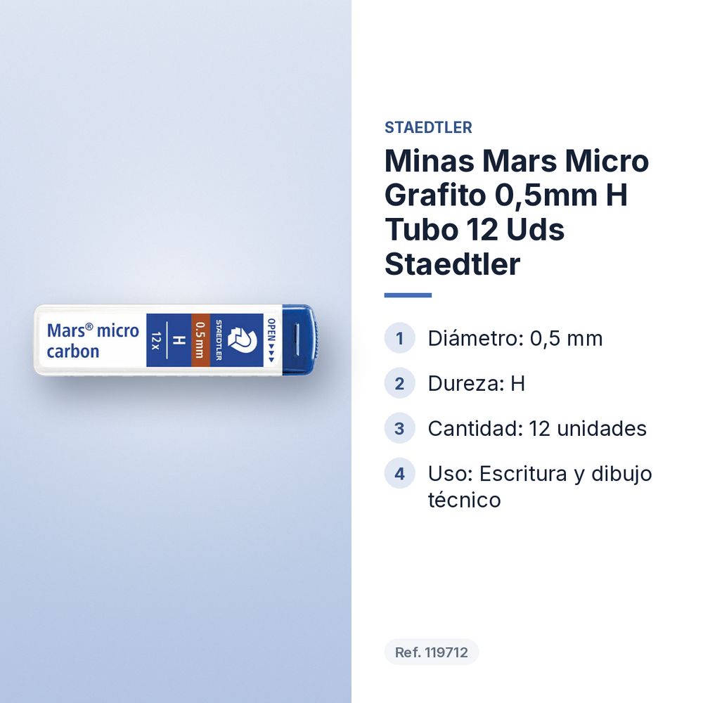 MINAS MARS MICRO GRAFITO 0,5MM H TUBO 12 UDS  STAEDTLER - características principales