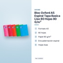 BLOC OXFORD A5 ESPIRAL TAPA BASICA LISO 80 HOJAS 90 G/M² - características principales