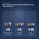 BLOC OXFORD A4 ESPIRAL CUADRÍCULA 5MM 120 HOJAS TAPA DE PLÁSTICO  - formato de venta: paquete de 5, caja de 15, palé de 480