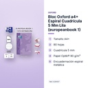 BLOC OXFORD A4+ ESPIRAL CUADRÍCULA 5 MM LILA (EUROPEANBOOK 1)  - características principales