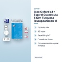 BLOC OXFORD A4+ ESPIRAL CUADRÍCULA 5 MM TURQUESA (EUROPEANBOOK 1)  - características principales