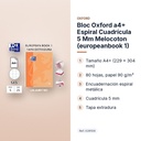 BLOC OXFORD A4+ ESPIRAL CUADRÍCULA 5 MM MELOCOTON (EUROPEANBOOK 1)  - características principales