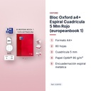 BLOC OXFORD A4+ ESPIRAL CUADRÍCULA 5 MM ROJO (EUROPEANBOOK 1)  - características principales