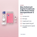 BLOC OXFORD A4+ ESPIRAL CUADRÍCULA 5 MM ROSA CHICLE (EUROPEANBOOK 1)  - características principales