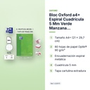BLOC OXFORD A4+ ESPIRAL CUADRÍCULA 5 MM VERDE MANZANA (EUROPEANBOOK 1)  - características principales