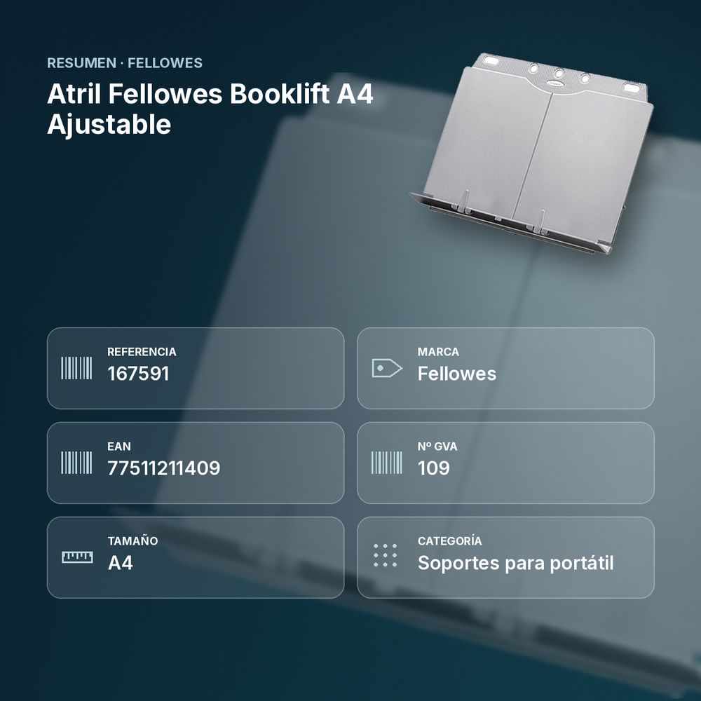 ATRIL FELLOWES BOOKLIFT A4 AJUSTABLE - resumen de atributos