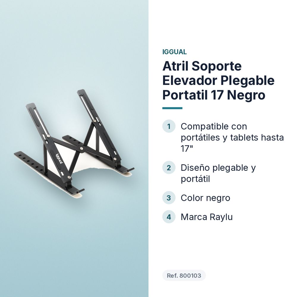 ATRIL SOPORTE ELEVADOR PLEGABLE PORTATIL 17 NEGRO - características principales