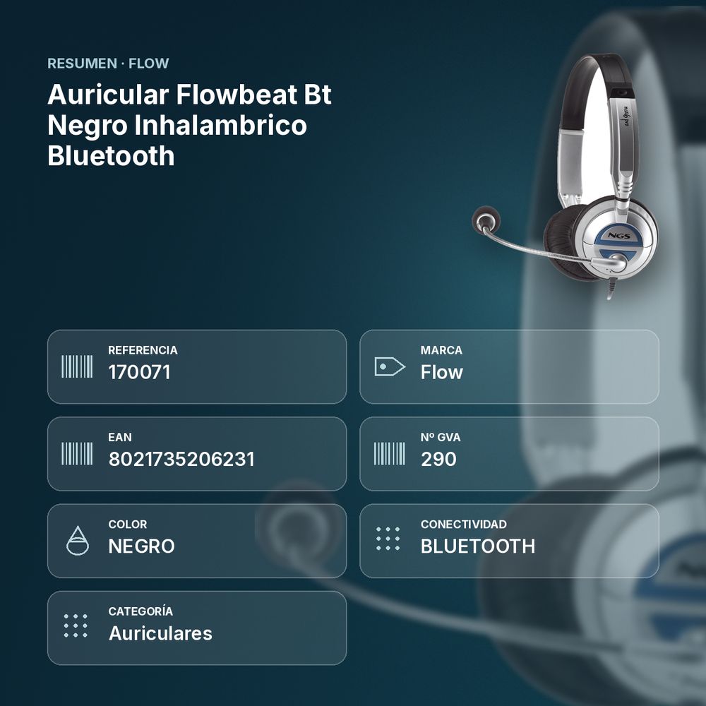 AURICULAR FLOWBEAT BT NEGRO INHALAMBRICO BLUETOOTH - resumen de atributos