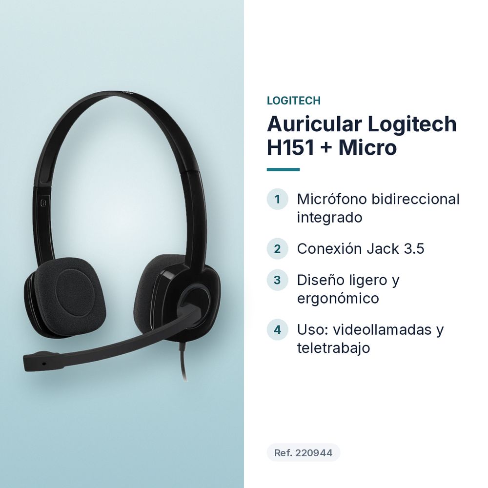AURICULAR LOGITECH H151 + MICRO - características principales