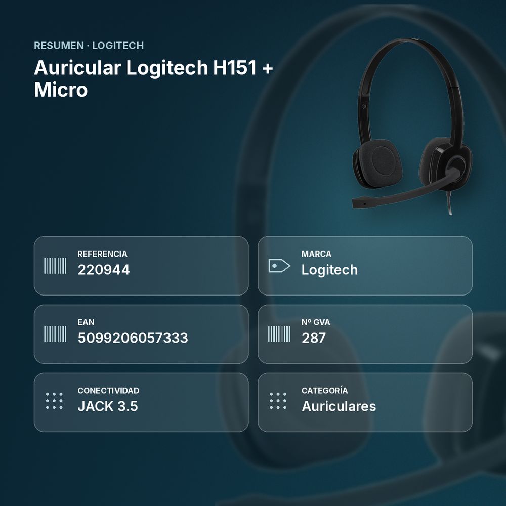 AURICULAR LOGITECH H151 + MICRO - resumen de atributos