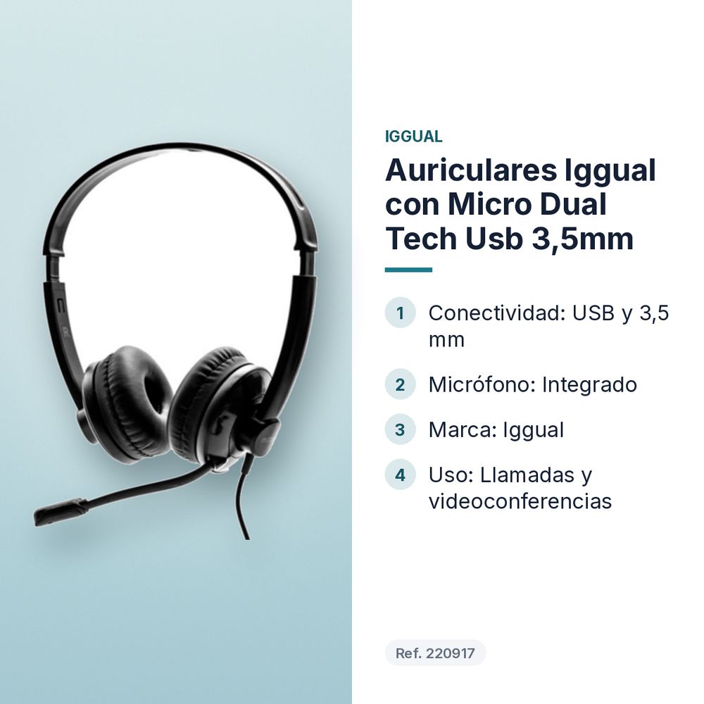 AURICULARES IGGUAL CON MICRO DUAL TECH USB 3,5MM - características principales