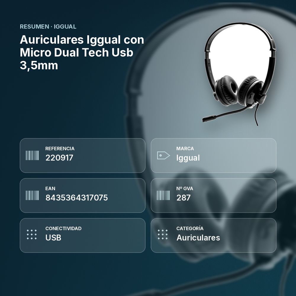 AURICULARES IGGUAL CON MICRO DUAL TECH USB 3,5MM - resumen de atributos