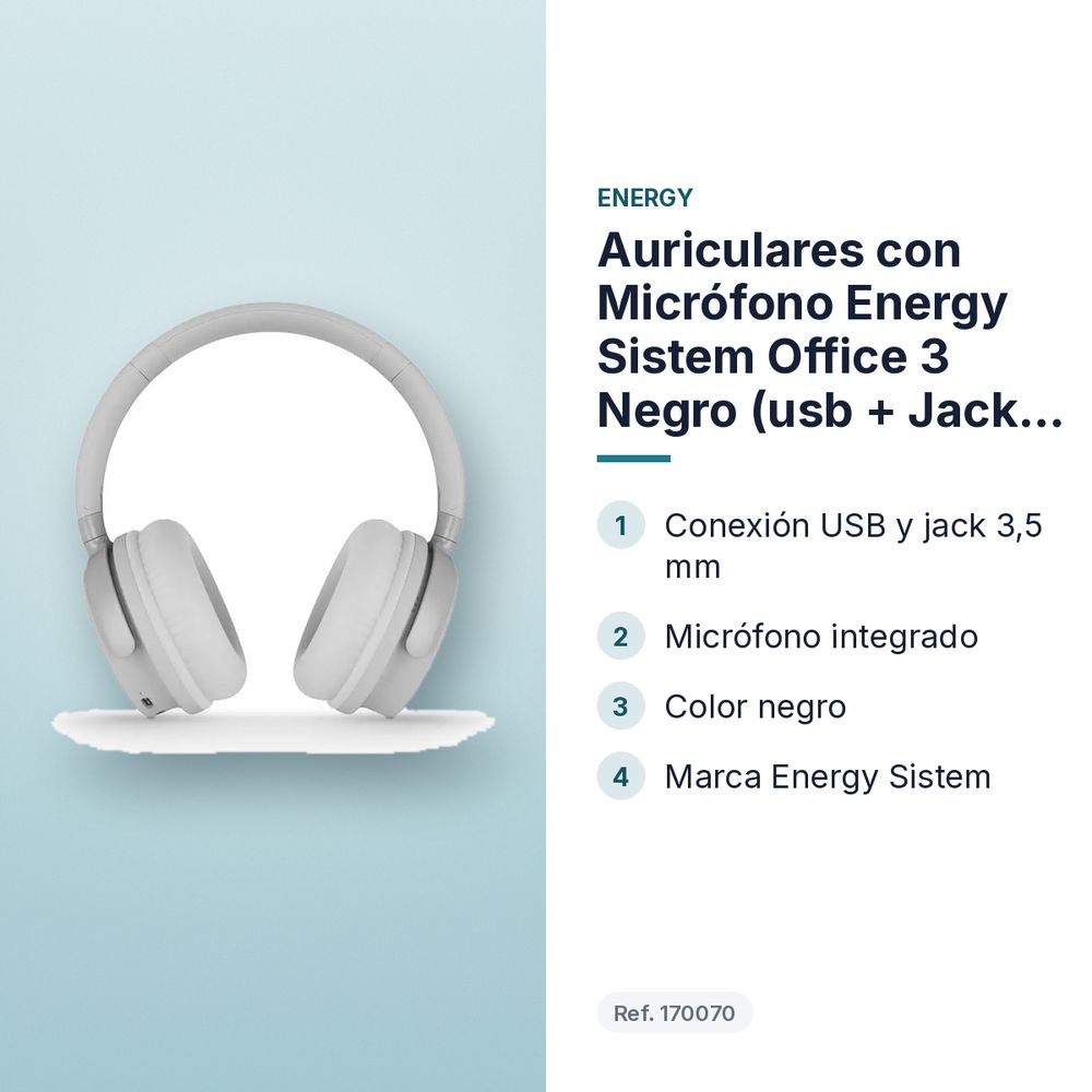 AURICULARES CON MICRÓFONO ENERGY SISTEM OFFICE 3 NEGRO (USB + JACK 3,5 MM) - características principales