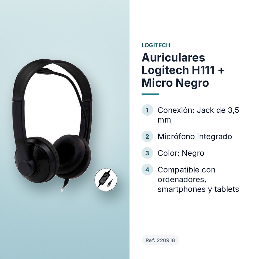 AURICULARES LOGITECH H111 + MICRO NEGRO - características principales