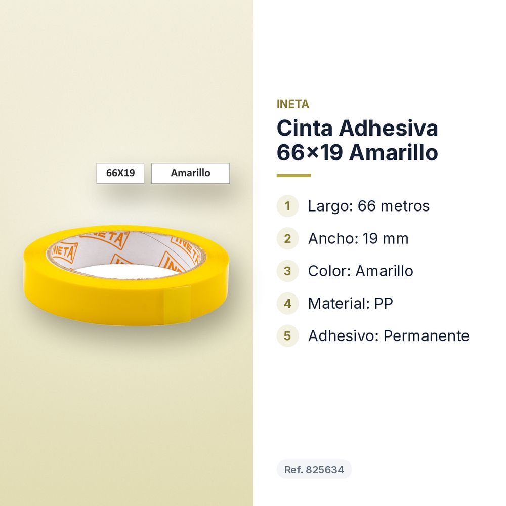 CINTA ADHESIVA 66X19 AMARILLO - características principales