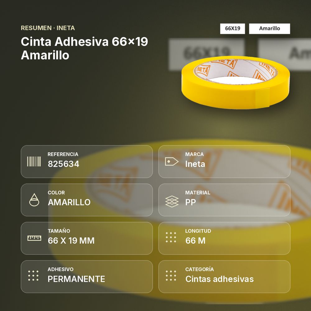 CINTA ADHESIVA 66X19 AMARILLO - resumen de atributos
