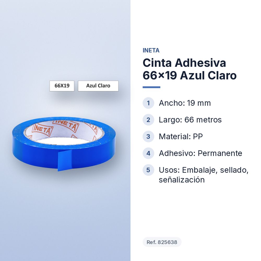 CINTA ADHESIVA 66X19 AZUL CLARO - características principales