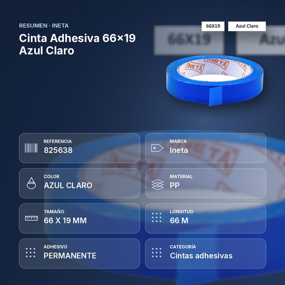 CINTA ADHESIVA 66X19 AZUL CLARO - resumen de atributos