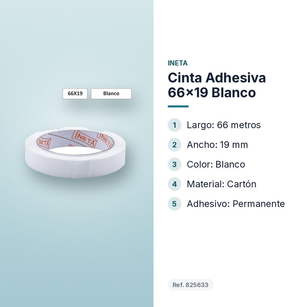 CINTA ADHESIVA 66X19 BLANCO - características principales