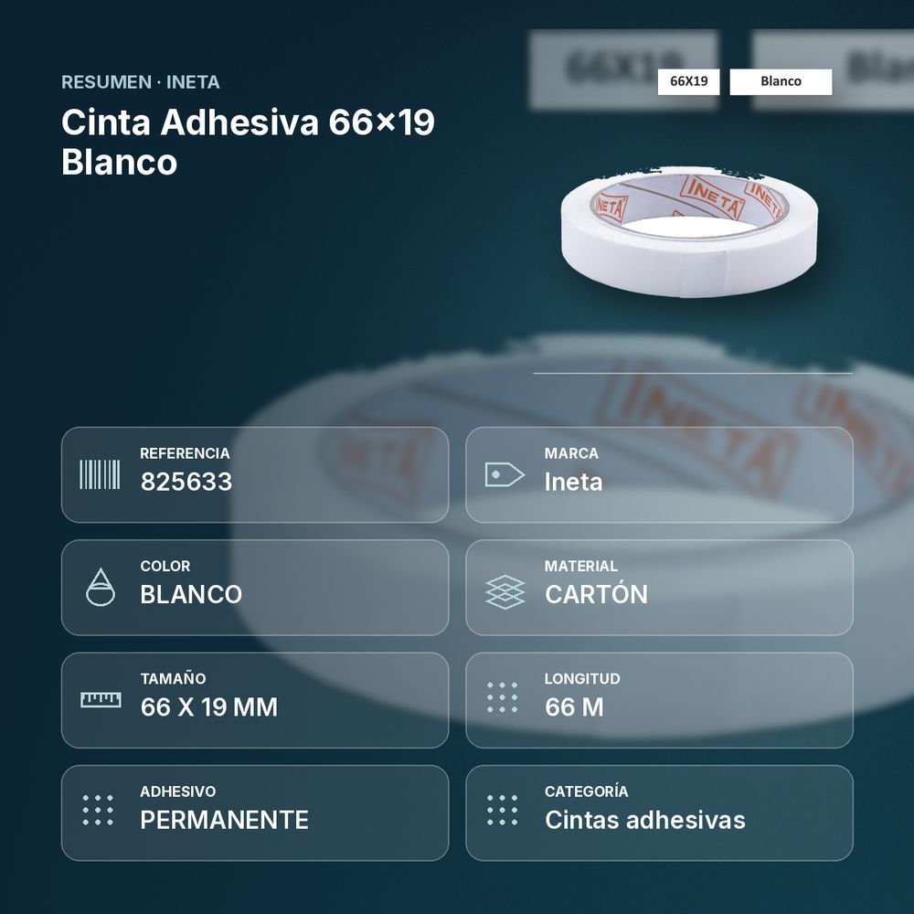 CINTA ADHESIVA 66X19 BLANCO - resumen de atributos