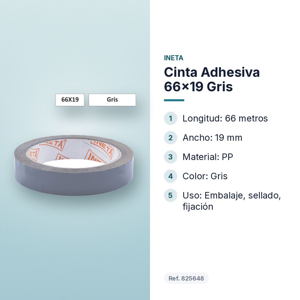 CINTA ADHESIVA 66X19 GRIS - características principales