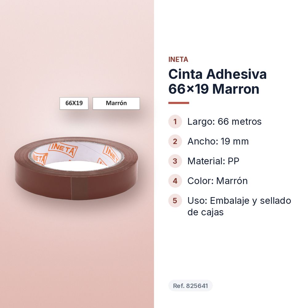 CINTA ADHESIVA 66X19 MARRON - características principales
