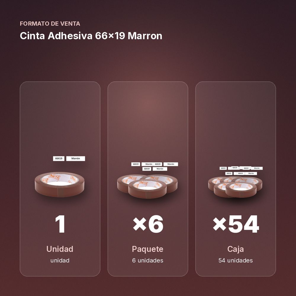 CINTA ADHESIVA 66X19 MARRON - formato de venta: paquete de 6, caja de 54