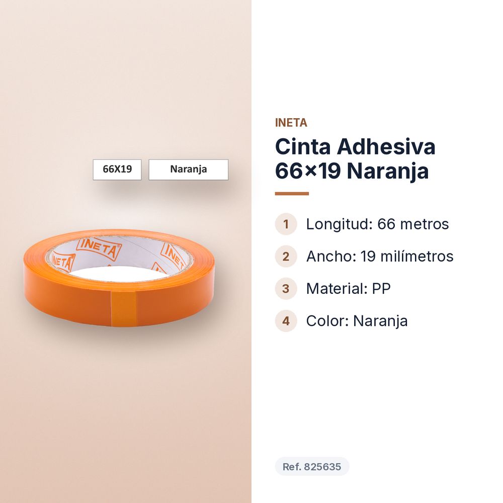 CINTA ADHESIVA 66X19 NARANJA - características principales