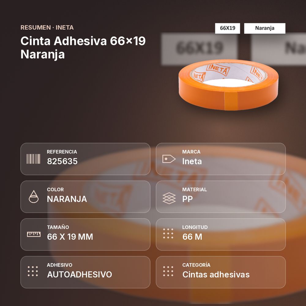 CINTA ADHESIVA 66X19 NARANJA - resumen de atributos
