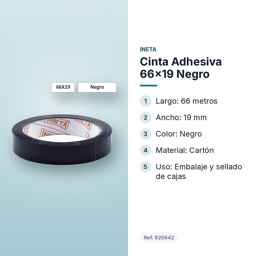 CINTA ADHESIVA 66X19 NEGRO - características principales