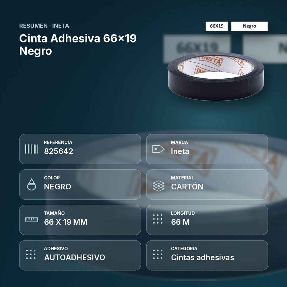 CINTA ADHESIVA 66X19 NEGRO - resumen de atributos