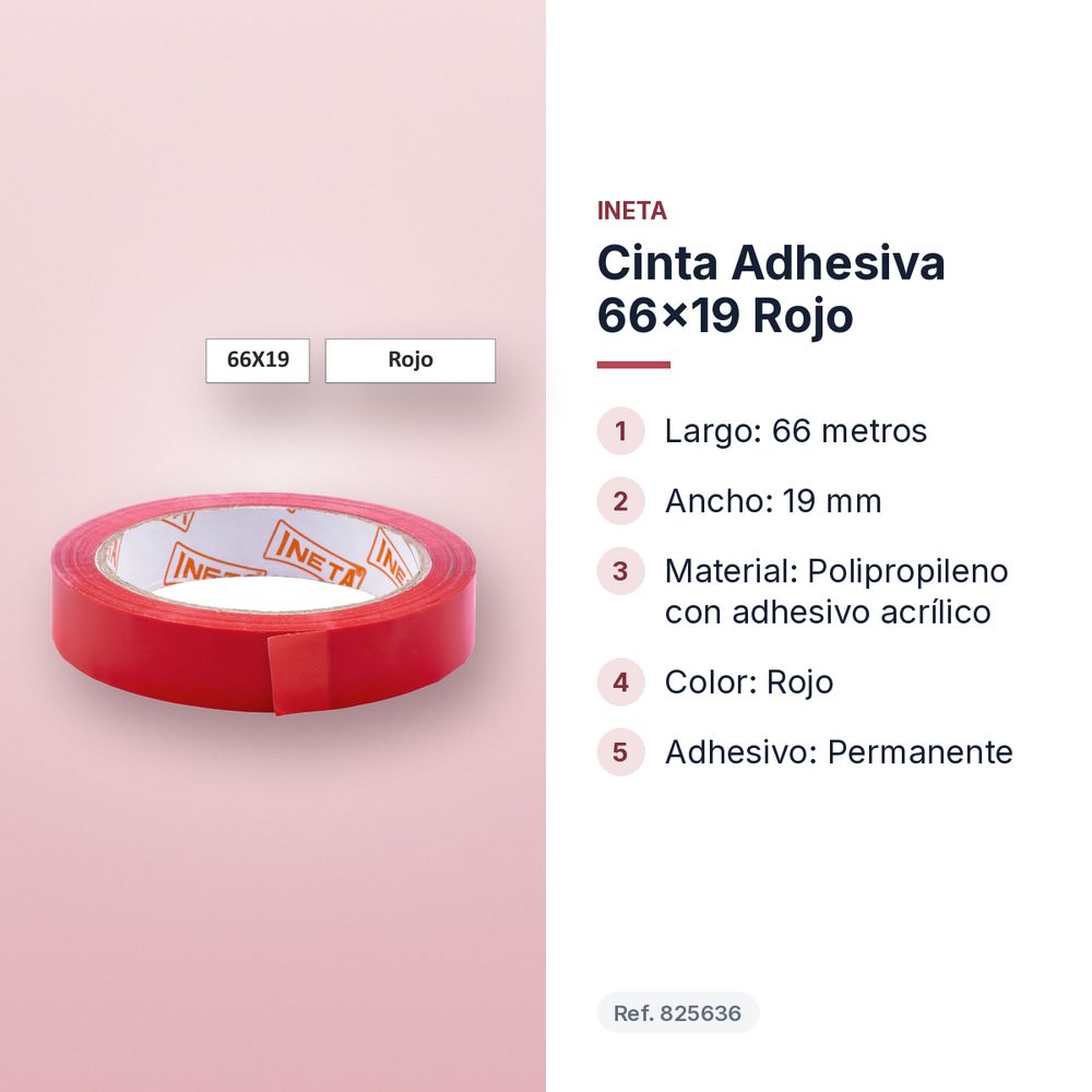 CINTA ADHESIVA 66X19 ROJO - características principales