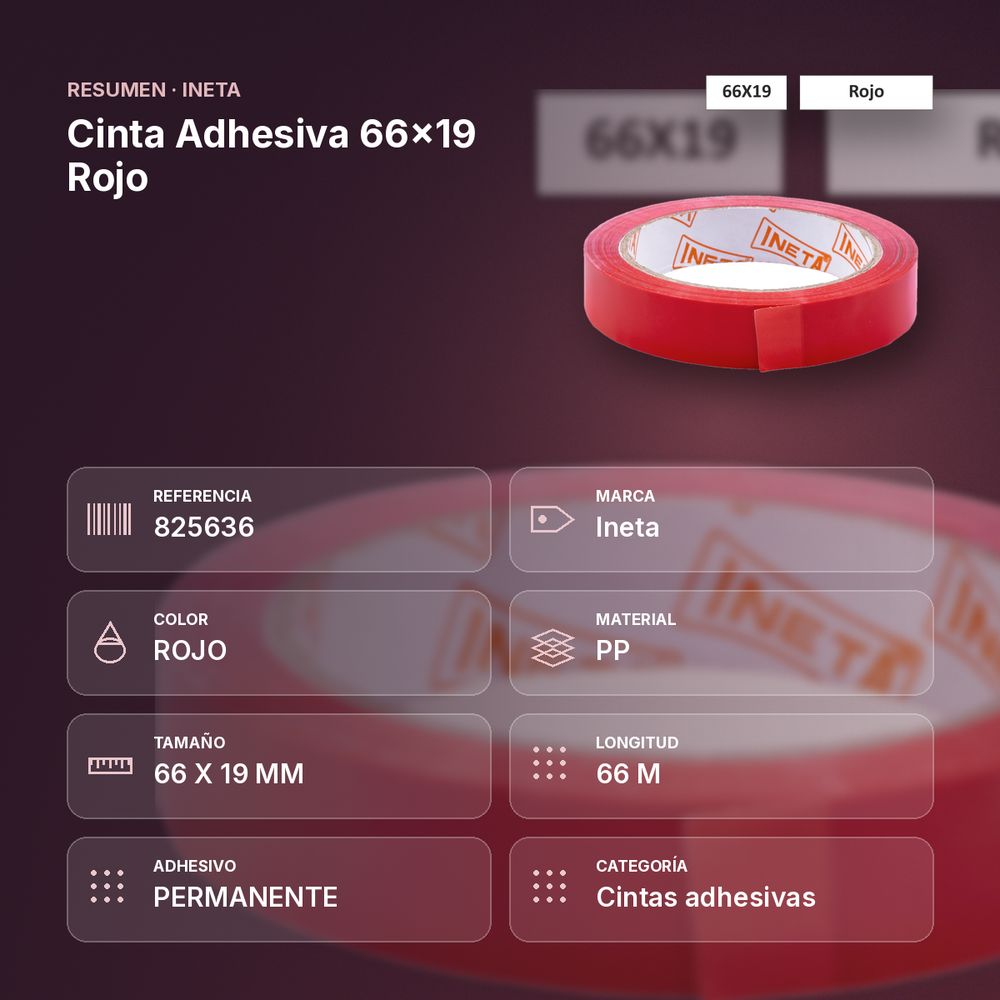 CINTA ADHESIVA 66X19 ROJO - resumen de atributos