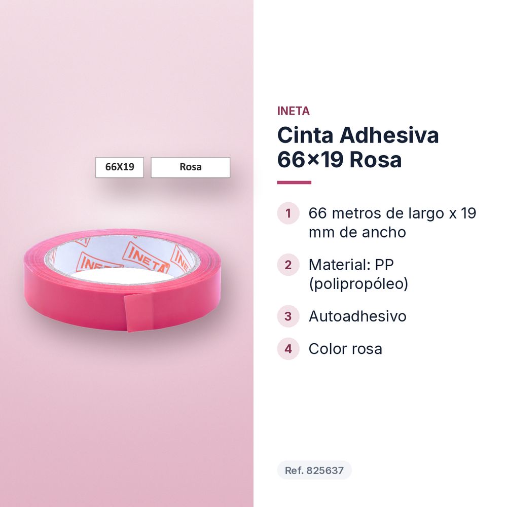 CINTA ADHESIVA 66X19 ROSA - características principales