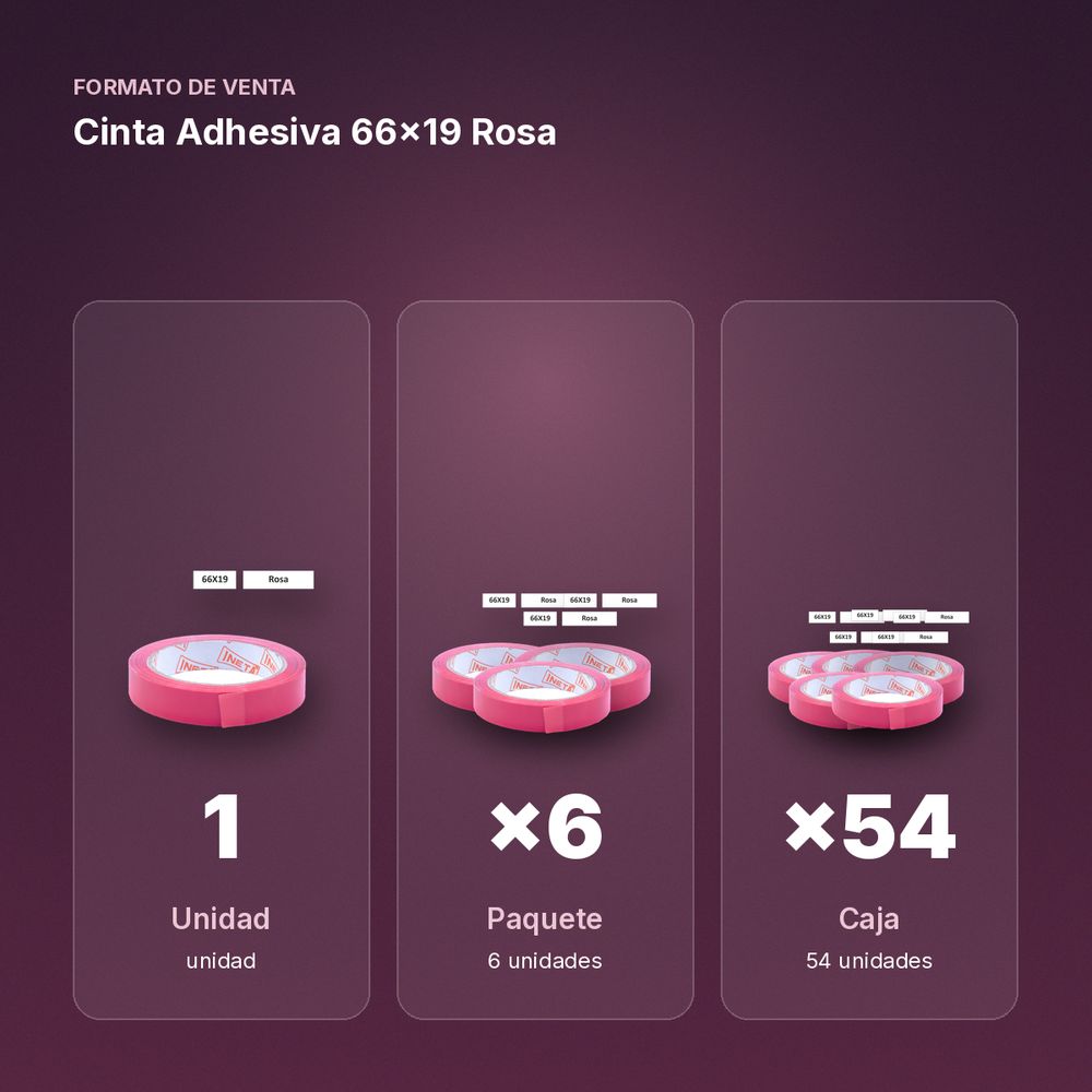 CINTA ADHESIVA 66X19 ROSA - formato de venta: paquete de 6, caja de 54