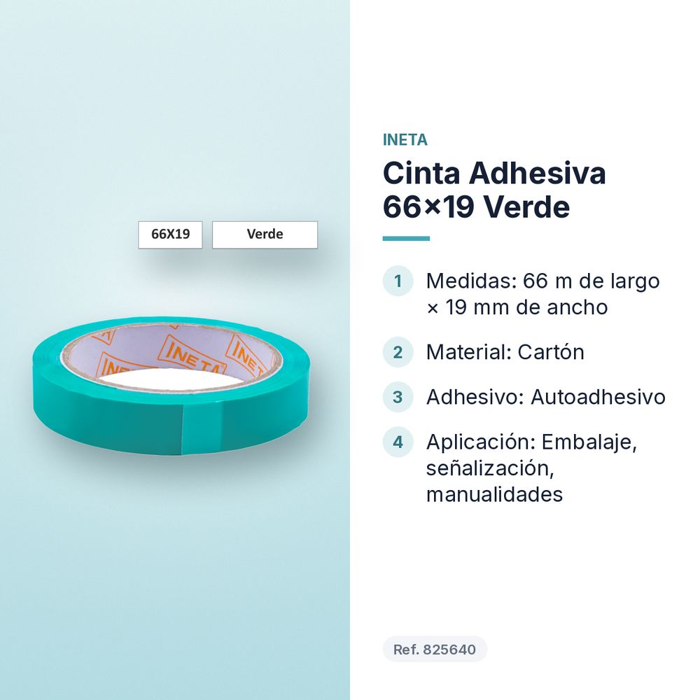 CINTA ADHESIVA 66X19 VERDE - características principales