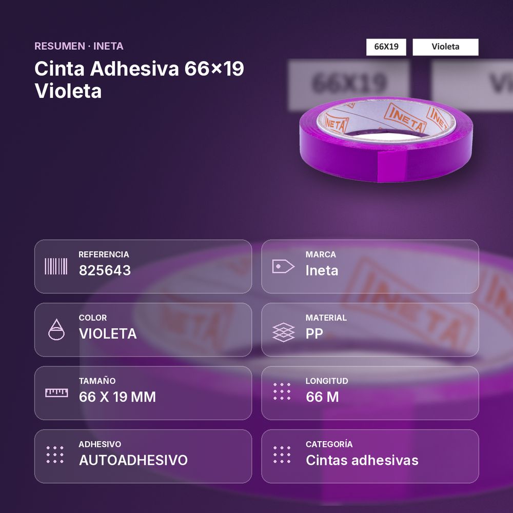 CINTA ADHESIVA 66X19 VIOLETA - resumen de atributos