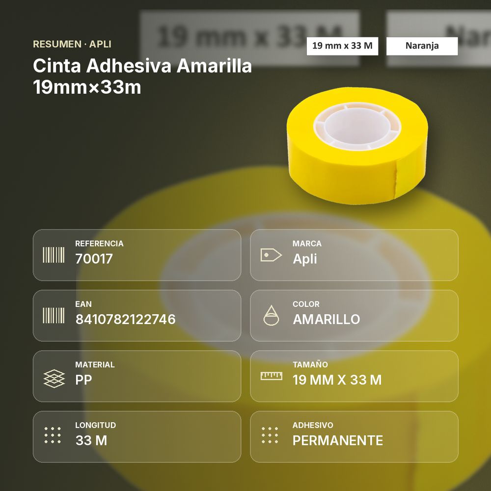 CINTA ADHESIVA AMARILLA 19MM×33M  - resumen de atributos