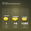 CINTA ADHESIVA AMARILLA 19MM×33M  - formato de venta: paquete de 8, caja de 280, palé de 6720