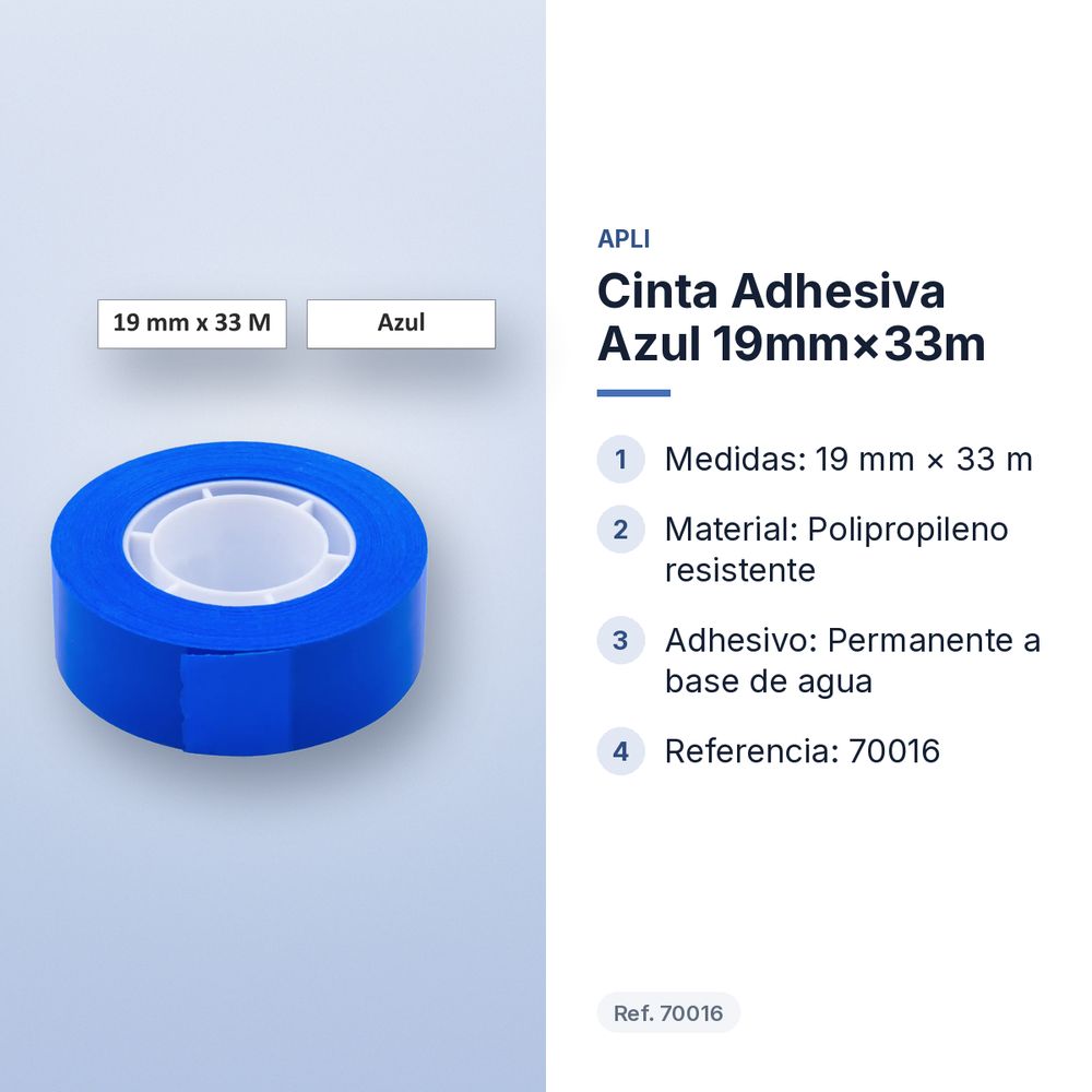 CINTA ADHESIVA AZUL 19MM×33M  - características principales