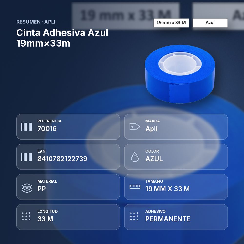 CINTA ADHESIVA AZUL 19MM×33M  - resumen de atributos