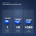 CINTA ADHESIVA AZUL 19MM×33M  - formato de venta: paquete de 8, caja de 280, palé de 6720