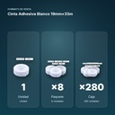 CINTA ADHESIVA BLANCO 19MM×33M  - formato de venta: paquete de 8, caja de 280, palé de 6720