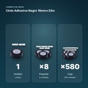 CINTA ADHESIVA NEGRO 19MM×33M  - formato de venta: paquete de 8, caja de 580, palé de 6720