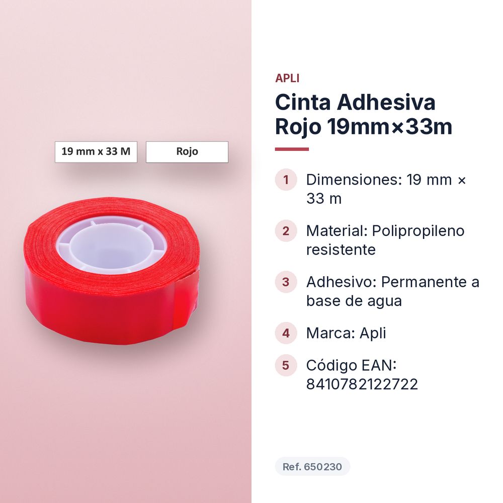 CINTA ADHESIVA ROJO 19MM×33M  - características principales