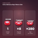 CINTA ADHESIVA ROJO 19MM×33M  - formato de venta: paquete de 8, caja de 280, palé de 6720