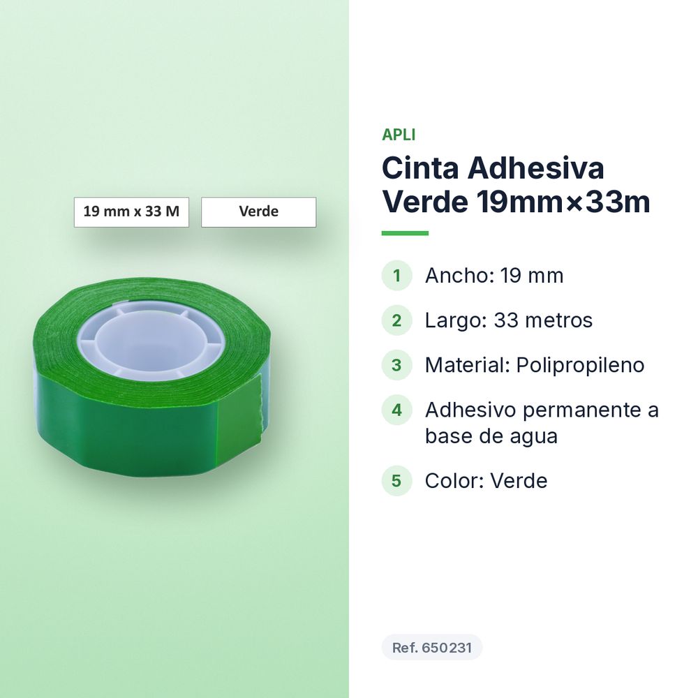 CINTA ADHESIVA VERDE 19MM×33M  - características principales