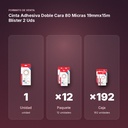 CINTA ADHESIVA DOBLE CARA 80 MICRAS 19MMX15M BLÍSTER 2 UDS - formato de venta: paquete de 12, caja de 192