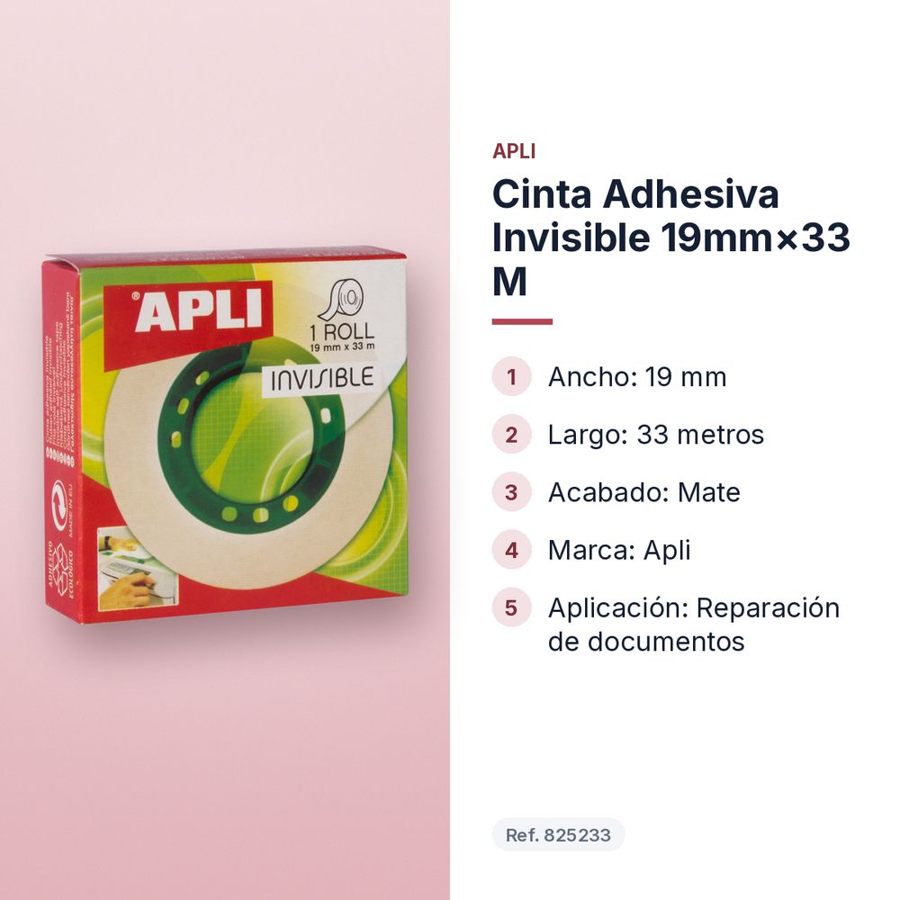 CINTA ADHESIVA INVISIBLE 19MM×33 M  - características principales